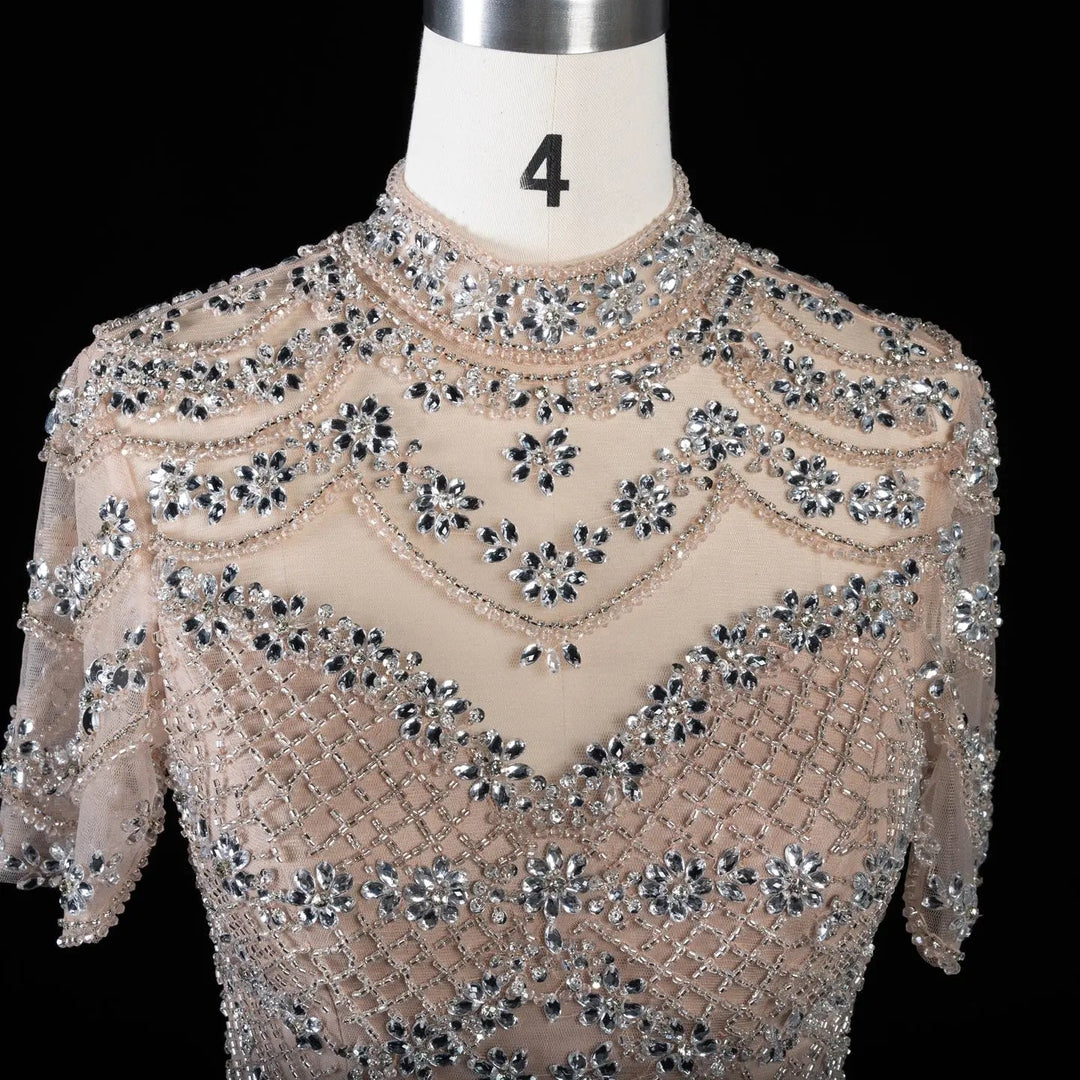 DreamyVow SS185 champagne rhinestone beaded mermaid evening dress neckline detail