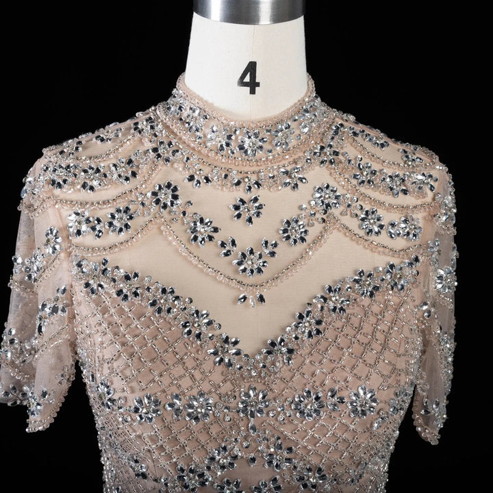 DreamyVow SS185 champagne rhinestone beaded mermaid evening dress neckline detail
