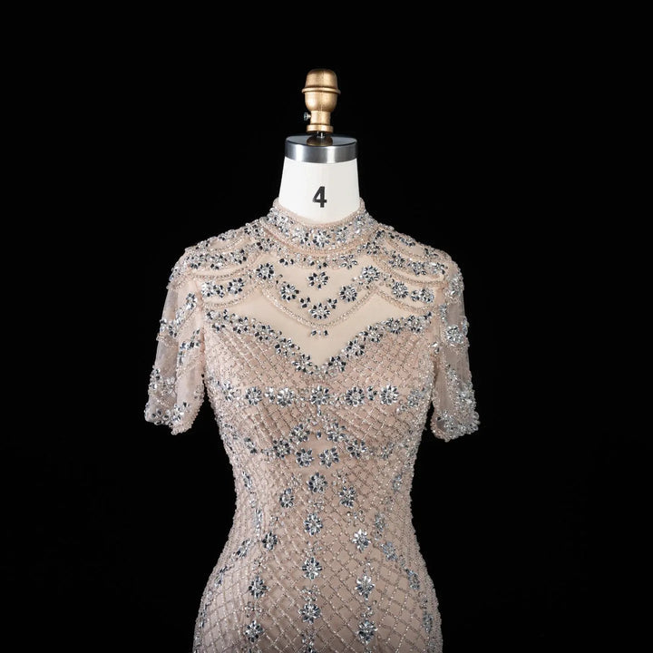 DreamyVow SS185 champagne rhinestone beaded mermaid evening dress front