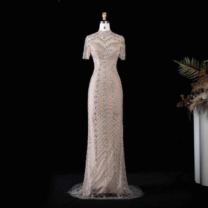 DreamyVow SS185 champagne rhinestone beaded mermaid evening dress full front