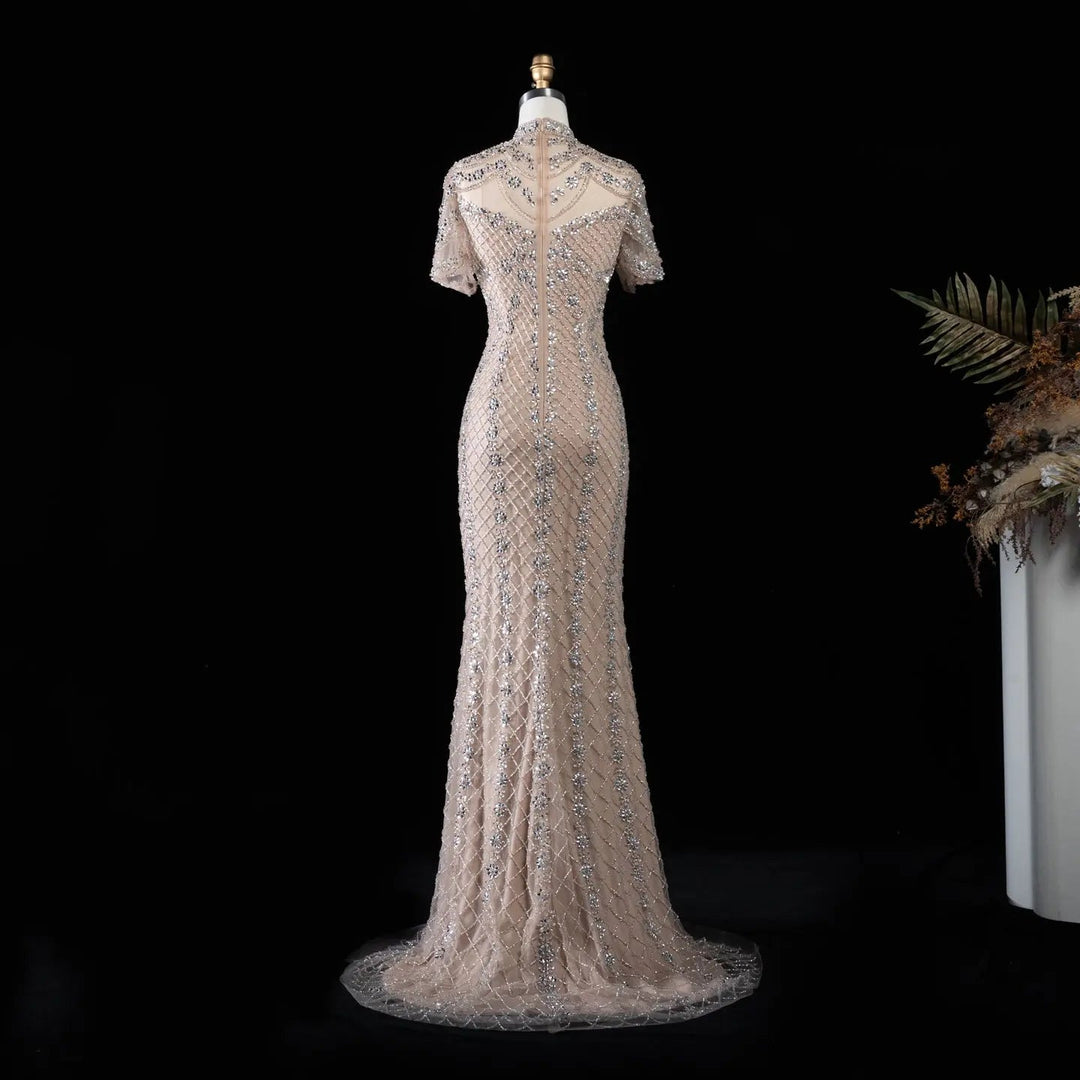 DreamyVow SS185 champagne rhinestone beaded mermaid evening dress full length