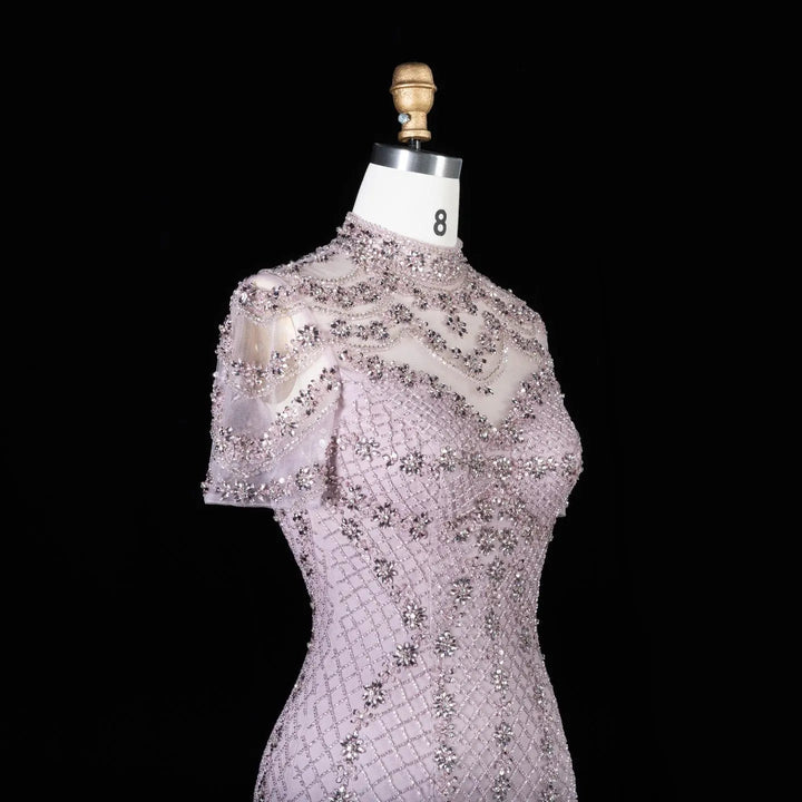 DreamyVow SS185 pink rhinestone beaded mermaid evening dress close-up
