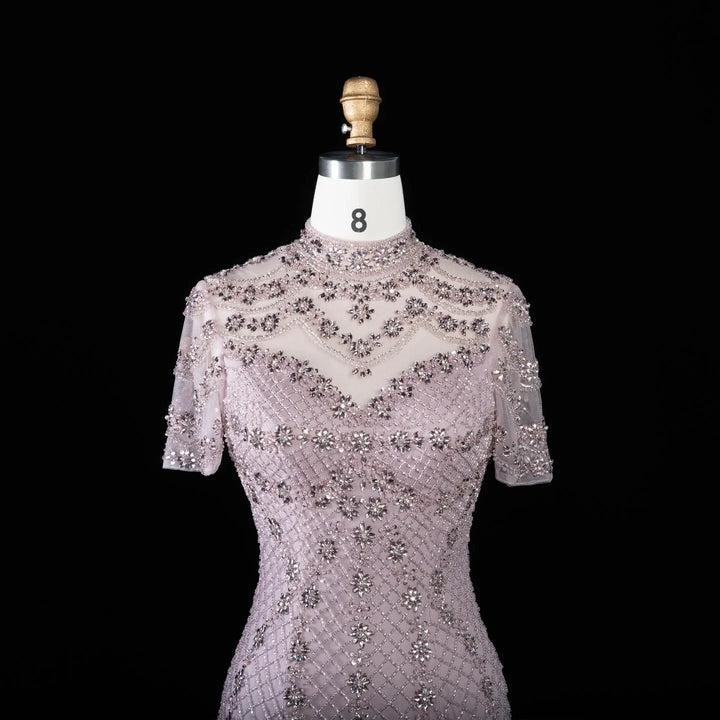 DreamyVow SS185 pink rhinestone beaded mermaid evening dress front detail