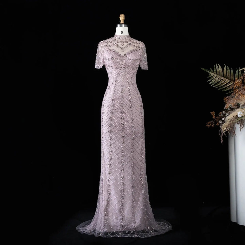 DreamyVow SS185 pink rhinestone beaded mermaid evening dress full front