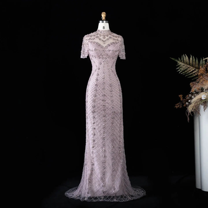 DreamyVow SS185 pink rhinestone beaded mermaid evening dress full front