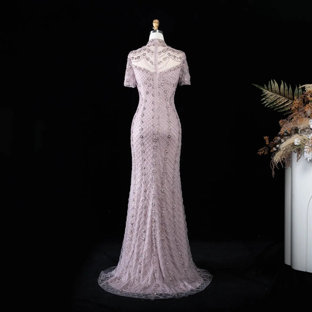 DreamyVow SS185 pink rhinestone beaded mermaid evening dress full back