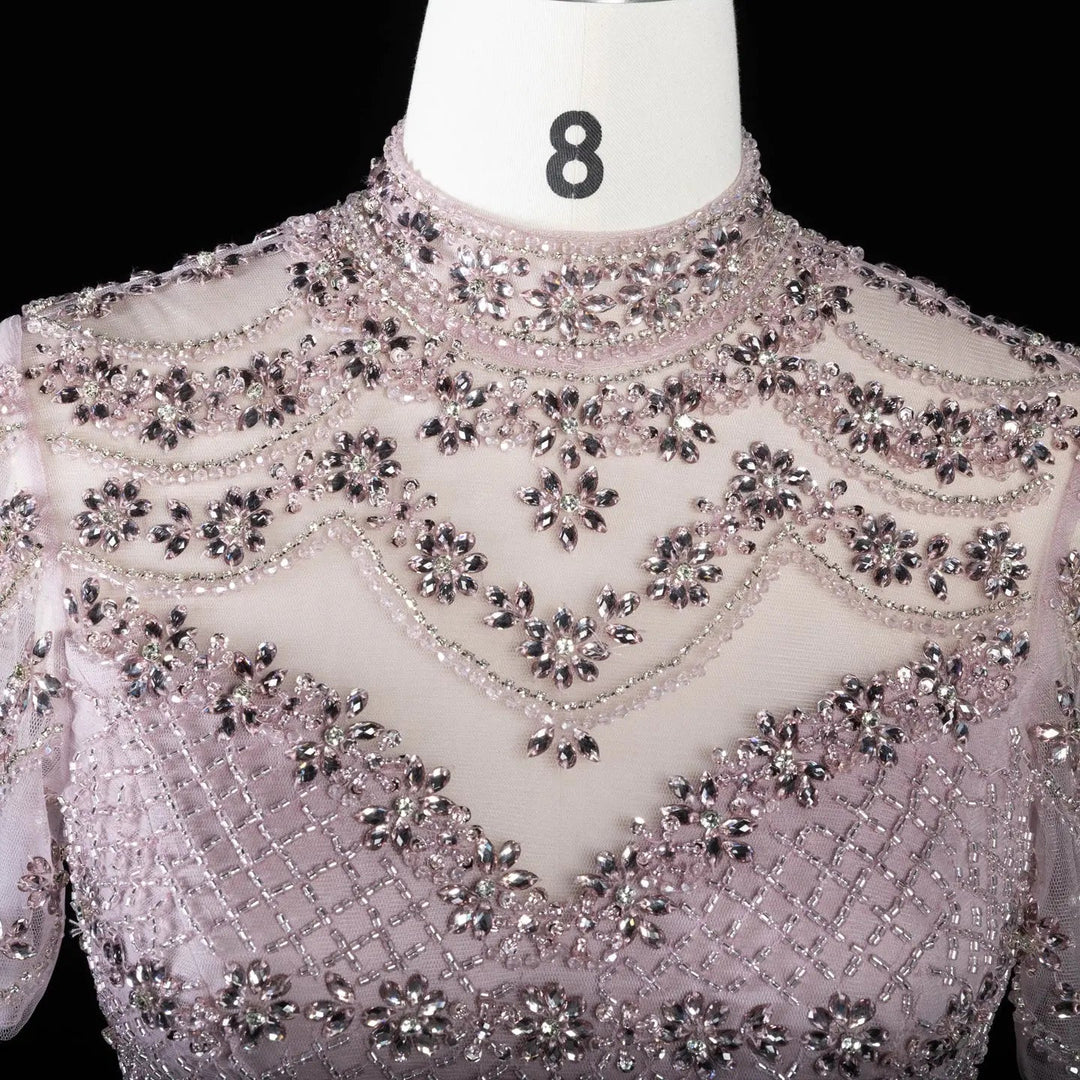 DreamyVow SS185 pink rhinestone beaded mermaid evening dress neckline detail