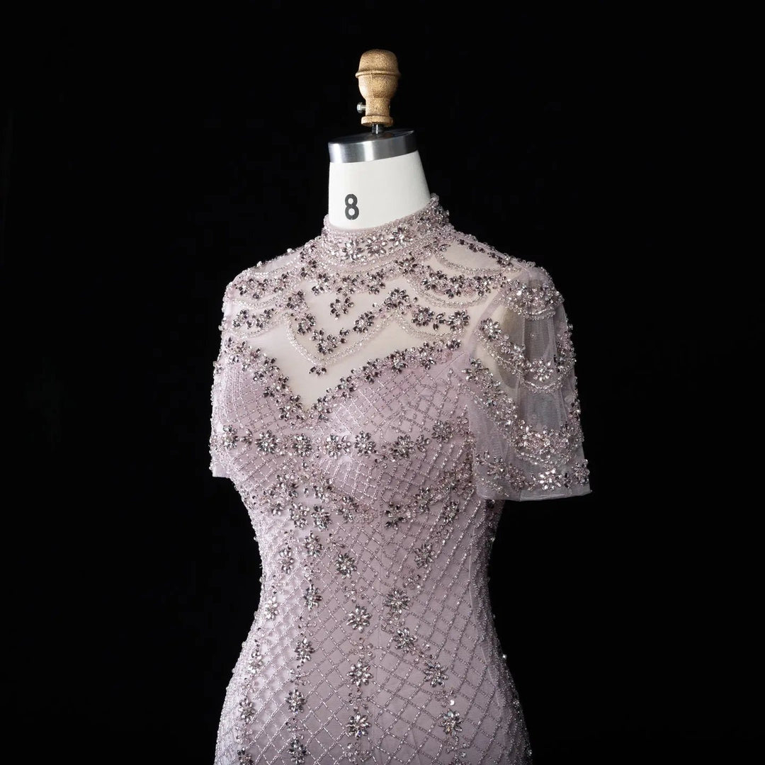DreamyVow SS185 pink rhinestone beaded mermaid evening dress side detail