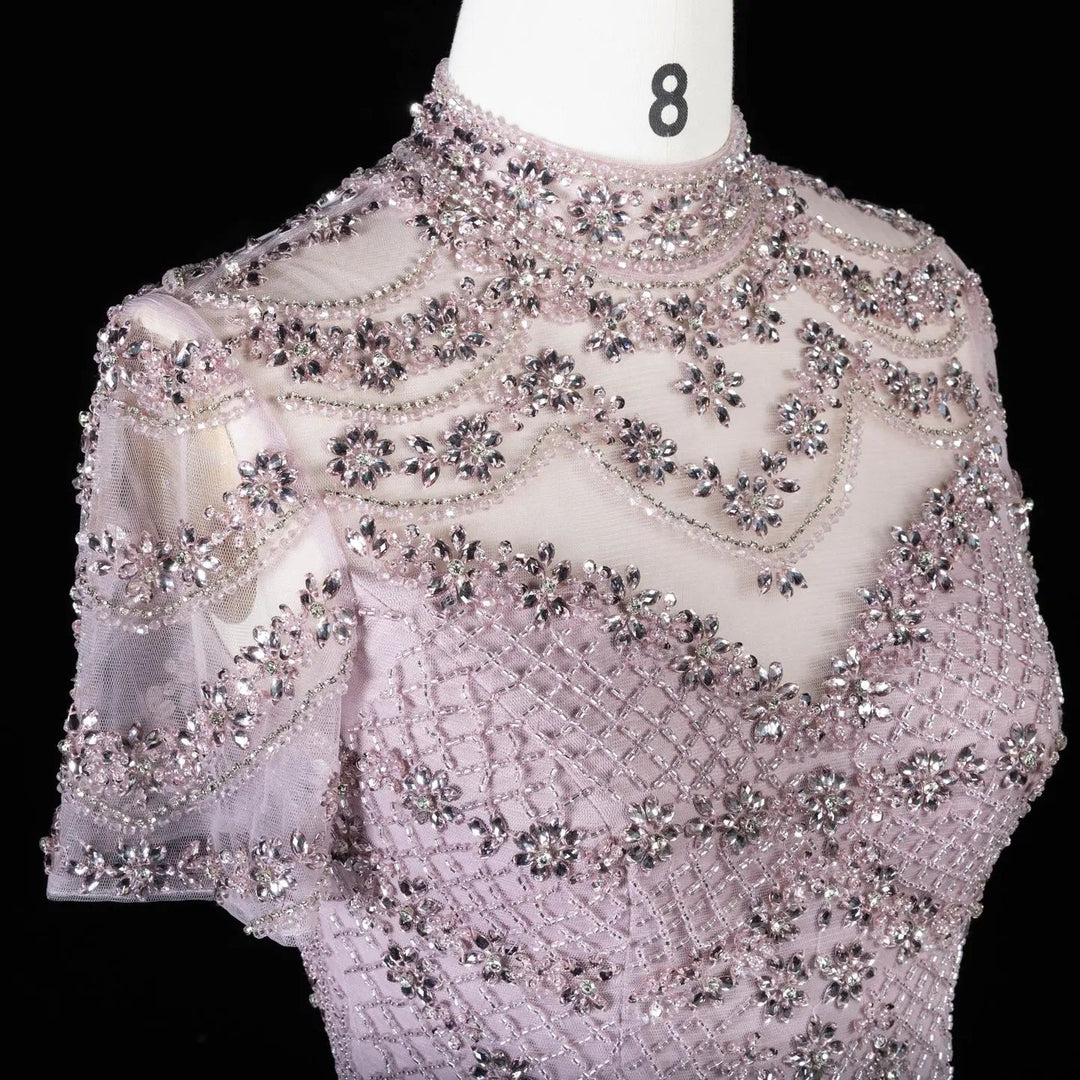 DreamyVow SS185 pink rhinestone beaded mermaid evening dress bead detail