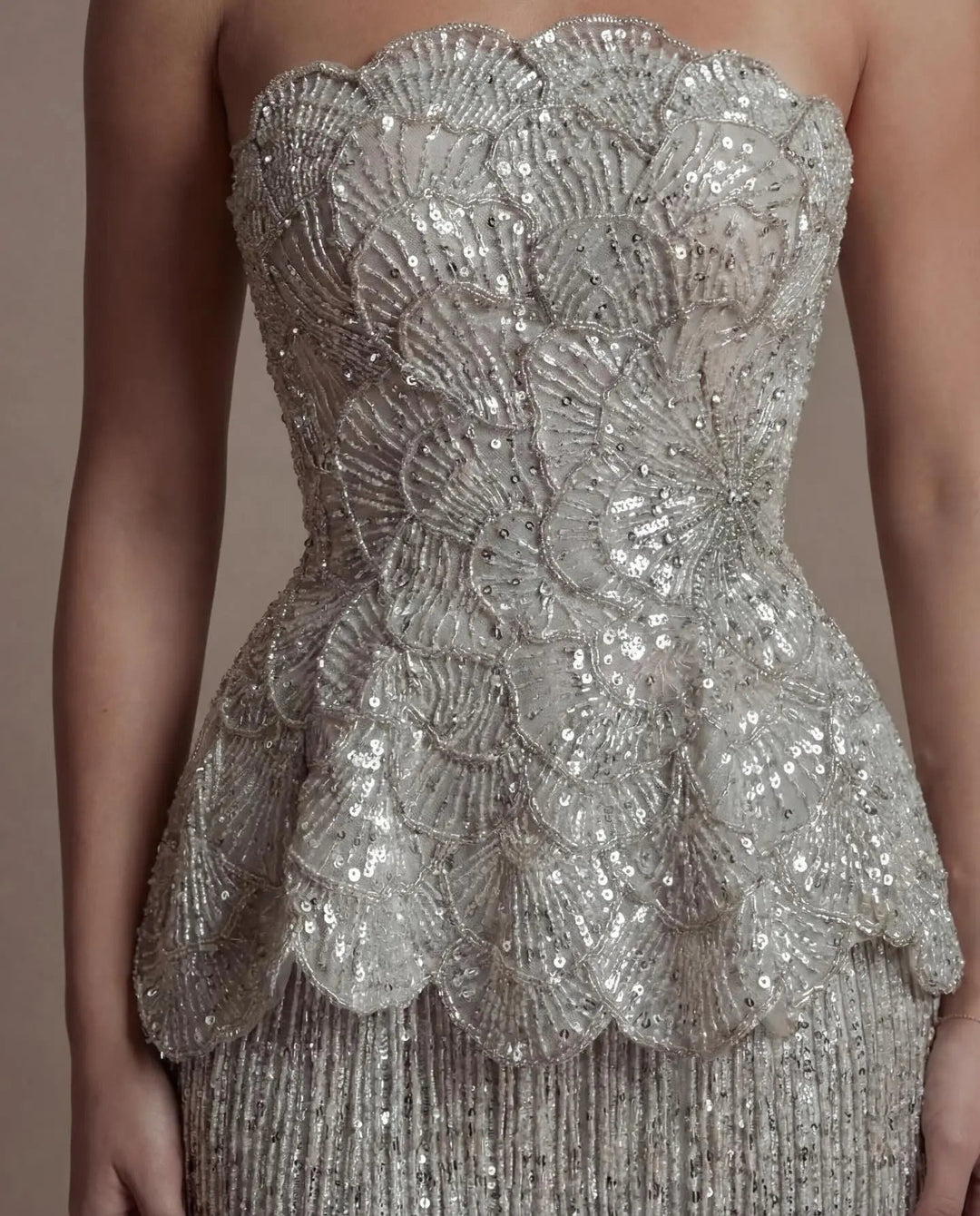 DreamyVow Gray strapless beaded peplum fringe sheath Evening Dress Prom Dress SS370