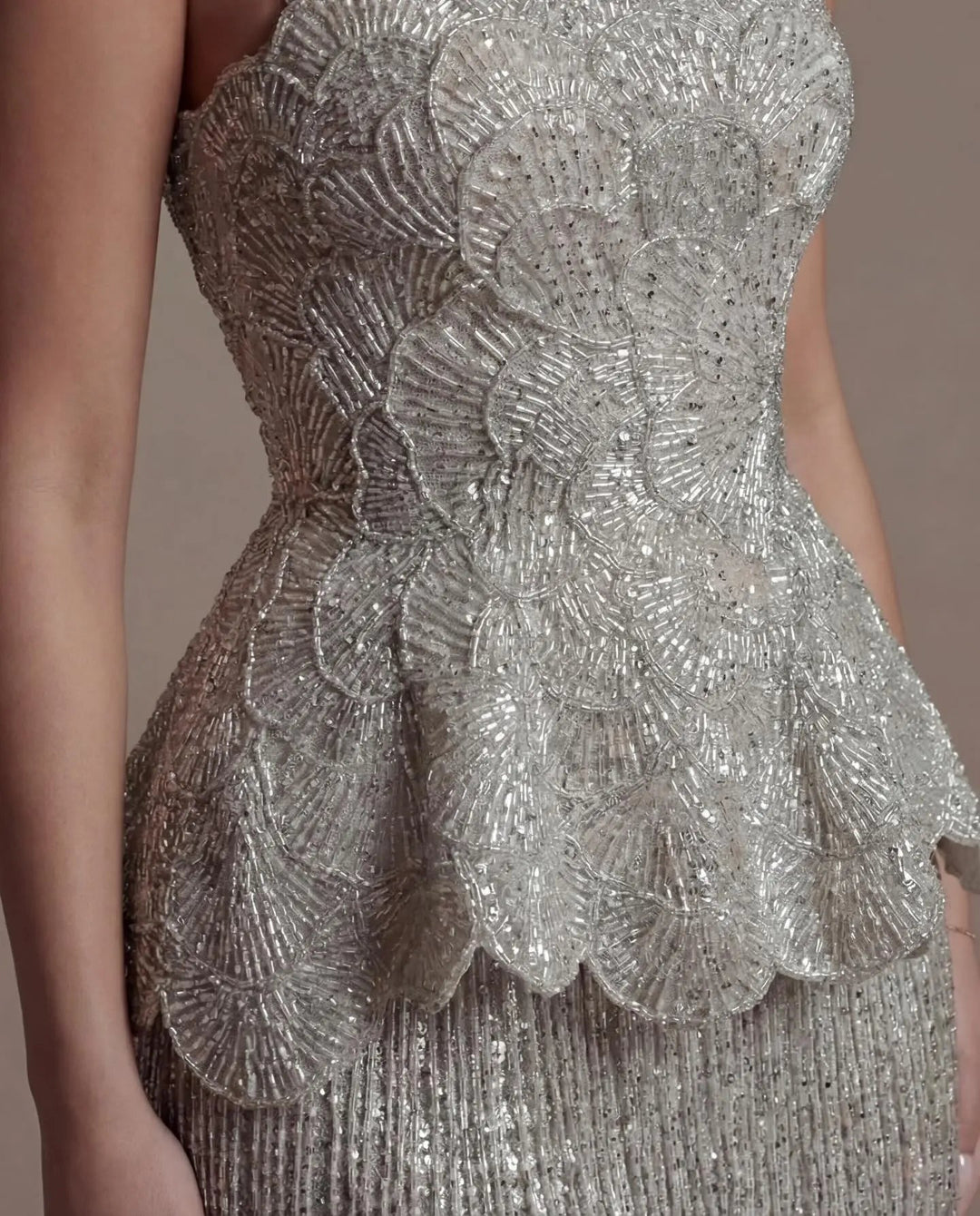 DreamyVow Gray strapless beaded peplum fringe sheath Evening Dress Prom Dress SS370