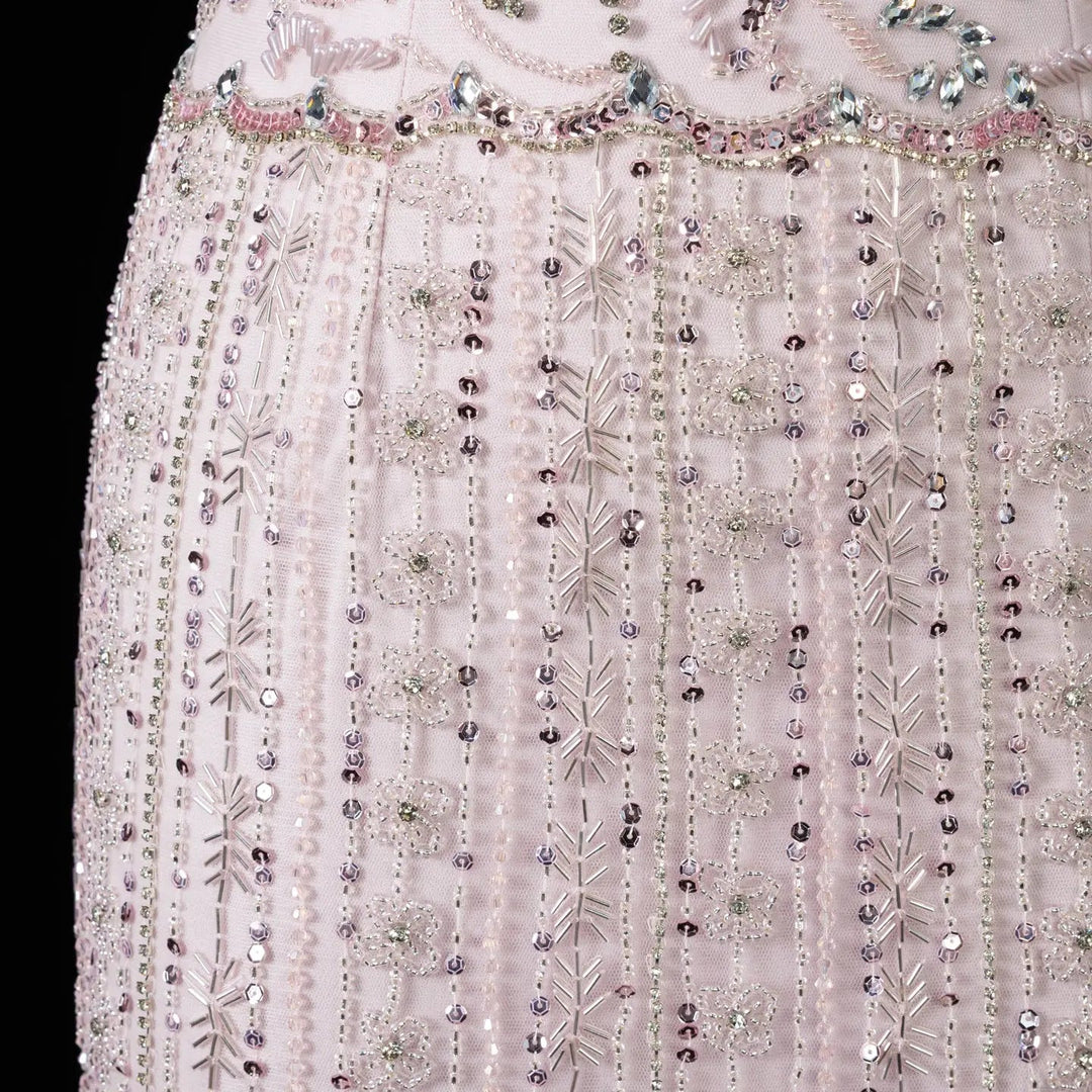 DreamyVow Pink beaded puff sleeve sheath Evening Dress Prom Dress SS389