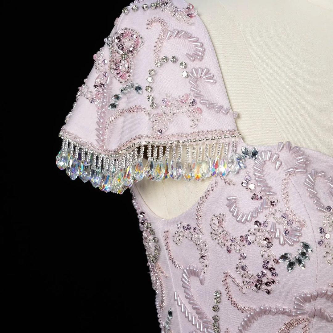 DreamyVow Pink beaded puff sleeve sheath Evening Dress Prom Dress SS389