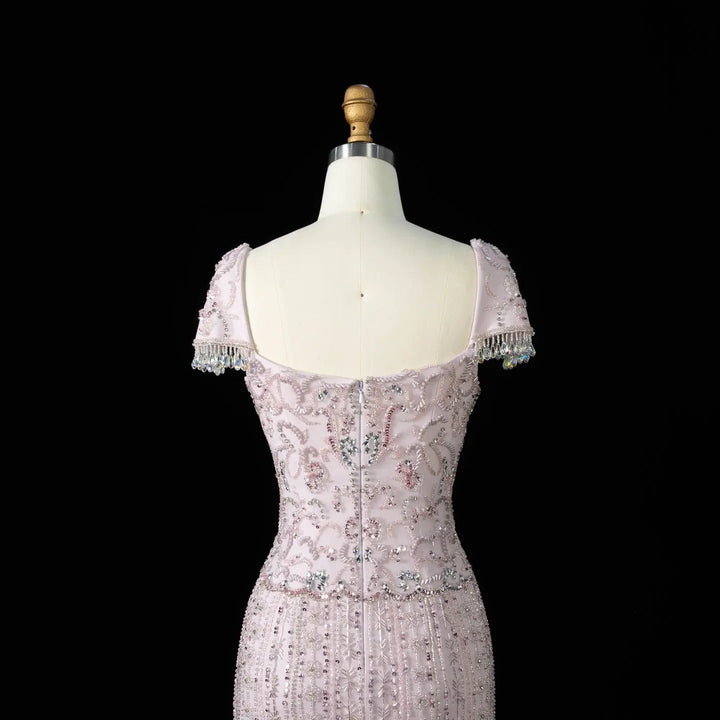 DreamyVow Pink beaded puff sleeve sheath Evening Dress Prom Dress SS389