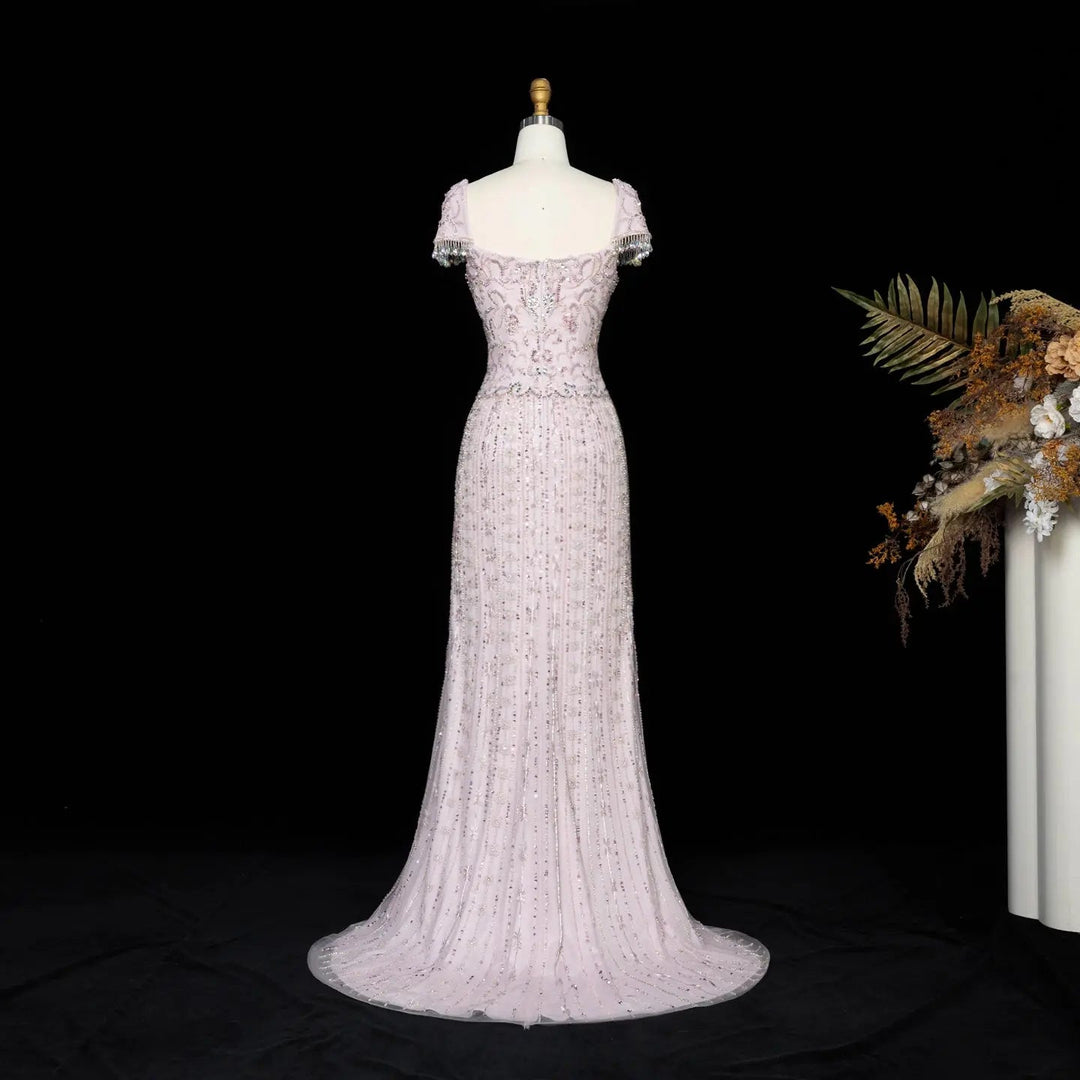 DreamyVow Pink beaded puff sleeve sheath Evening Dress Prom Dress SS389