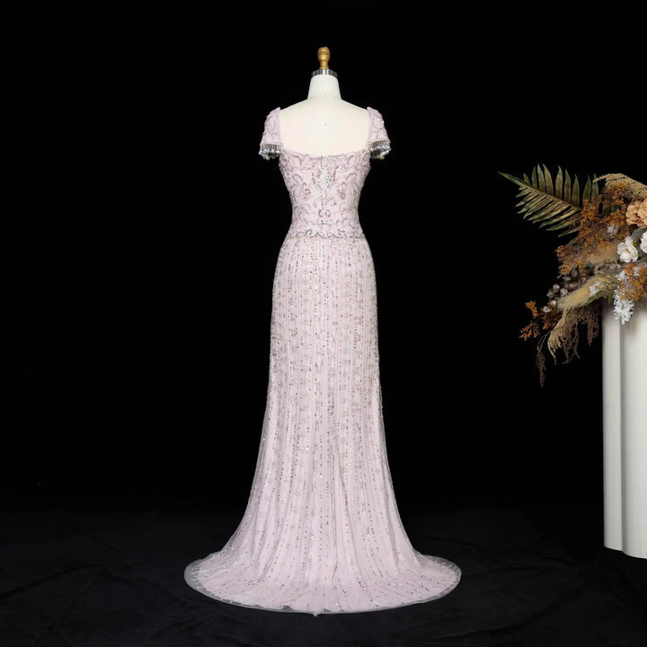 DreamyVow Pink beaded puff sleeve sheath Evening Dress Prom Dress SS389