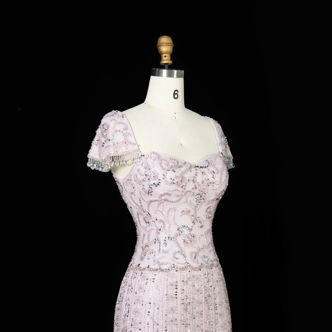 DreamyVow Pink beaded puff sleeve sheath Evening Dress Prom Dress SS389