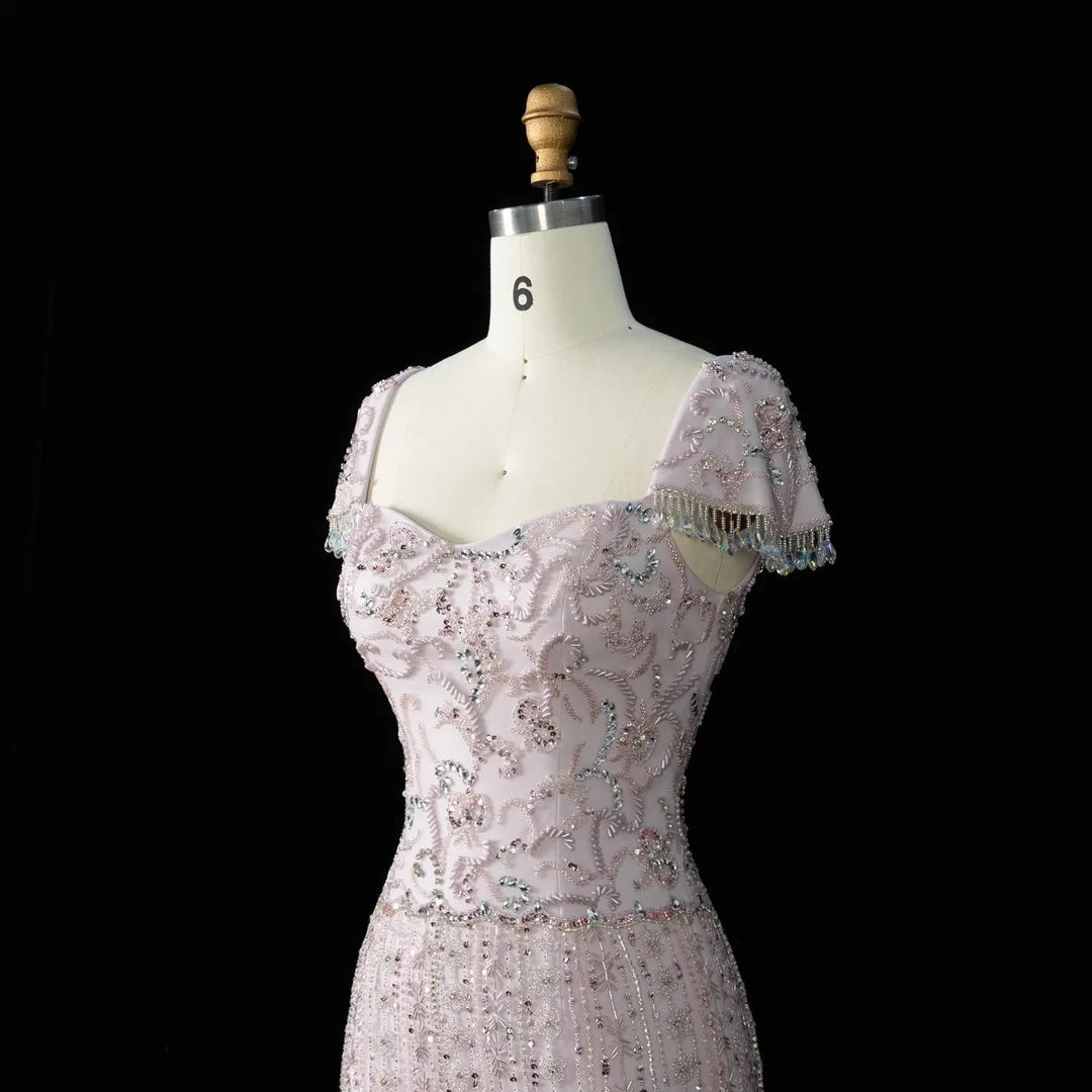 DreamyVow Pink beaded puff sleeve sheath Evening Dress Prom Dress SS389