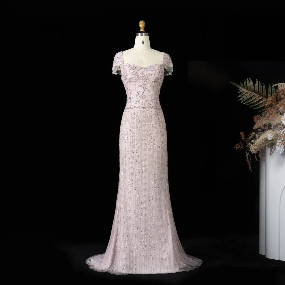 DreamyVow Pink beaded puff sleeve sheath Evening Dress Prom Dress SS389
