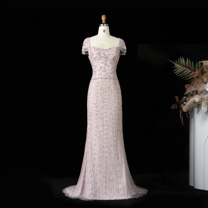 DreamyVow Pink beaded puff sleeve sheath Evening Dress Prom Dress SS389
