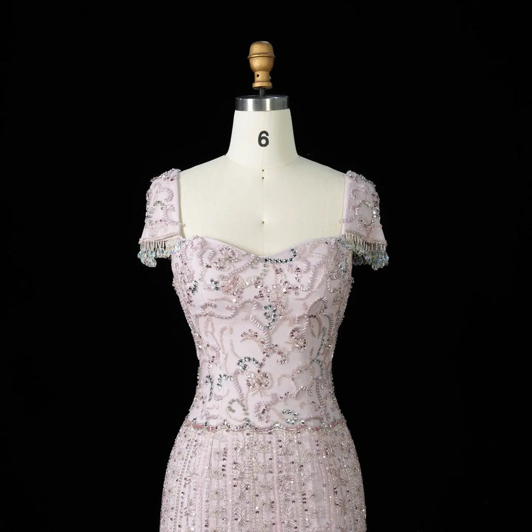 DreamyVow Pink beaded puff sleeve sheath Evening Dress Prom Dress SS389