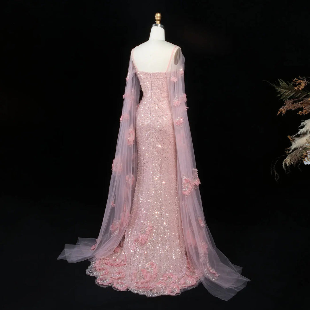 DreamyVow Pink sequin beaded sheath with sheer shawl Evening Dress Prom Dress SS472