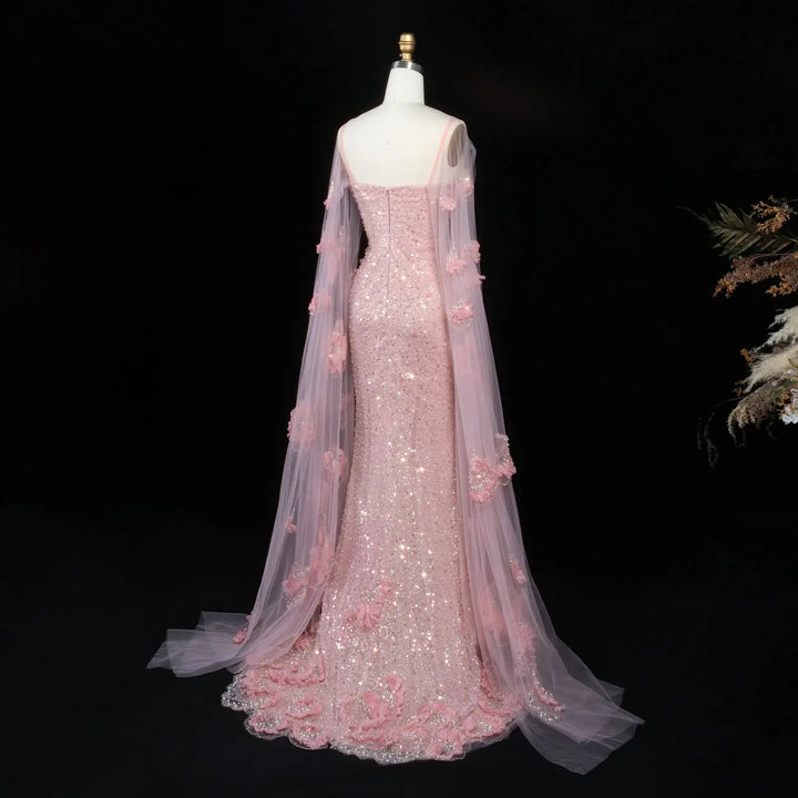 DreamyVow Pink sequin beaded sheath with sheer shawl Evening Dress Prom Dress SS472