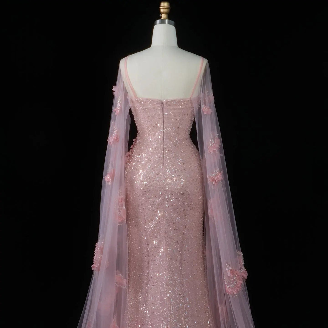 DreamyVow Pink sequin beaded sheath with sheer shawl Evening Dress Prom Dress SS472