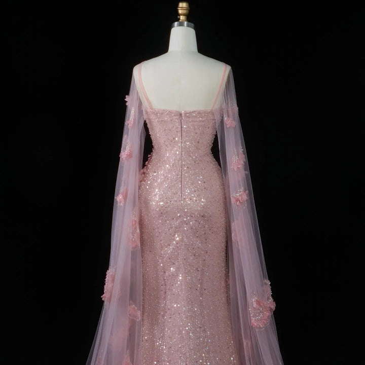 DreamyVow Pink sequin beaded sheath with sheer shawl Evening Dress Prom Dress SS472