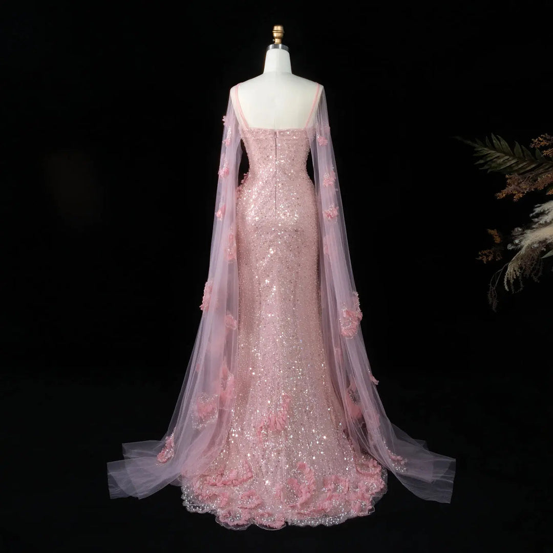 DreamyVow Pink sequin beaded sheath with sheer shawl Evening Dress Prom Dress SS472