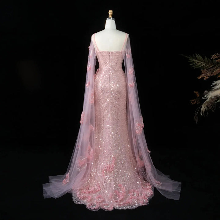 DreamyVow Pink sequin beaded sheath with sheer shawl Evening Dress Prom Dress SS472