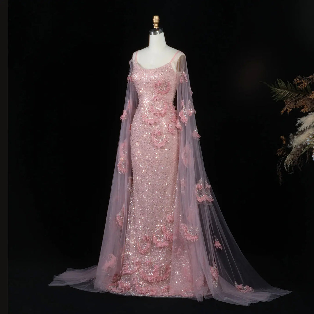 DreamyVow Pink sequin beaded sheath with sheer shawl Evening Dress Prom Dress SS472