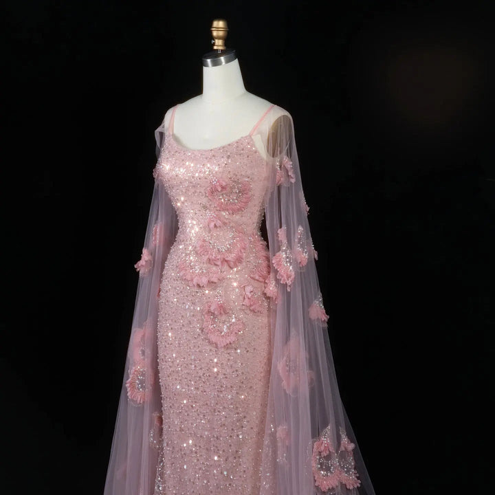 DreamyVow Pink sequin beaded sheath with sheer shawl Evening Dress Prom Dress SS472