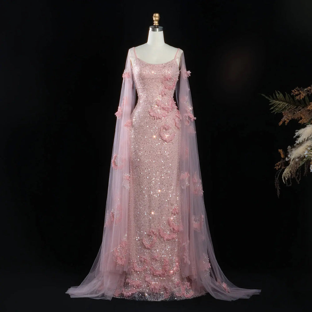 DreamyVow Pink sequin beaded sheath with sheer shawl Evening Dress Prom Dress SS472