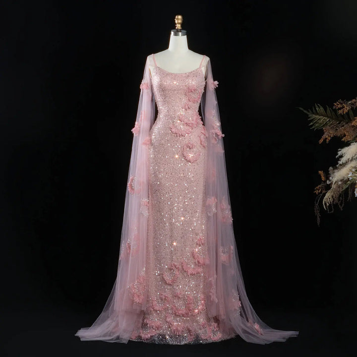 DreamyVow Pink sequin beaded sheath with sheer shawl Evening Dress Prom Dress SS472