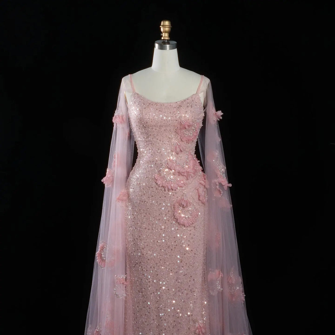 DreamyVow Pink sequin beaded sheath with sheer shawl Evening Dress Prom Dress SS472