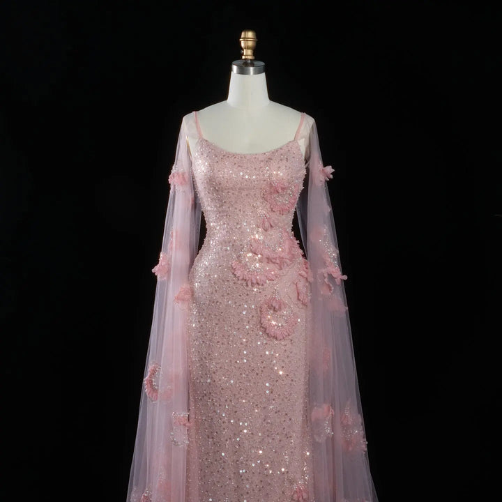 DreamyVow Pink sequin beaded sheath with sheer shawl Evening Dress Prom Dress SS472