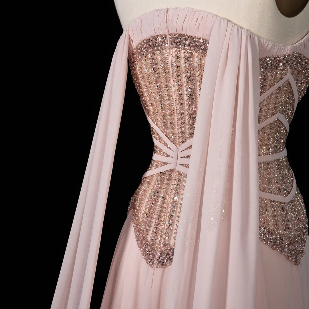 DreamyVow Pink beaded strapless A-line Evening Dress Prom Dress SS532