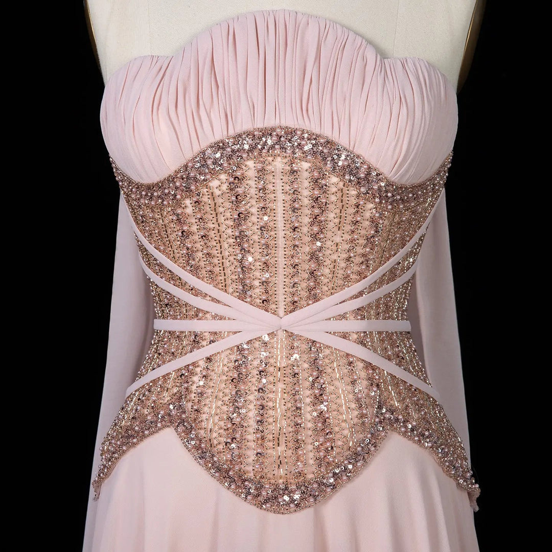 DreamyVow Pink beaded strapless A-line Evening Dress Prom Dress SS532
