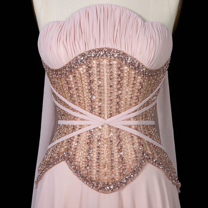 DreamyVow Pink beaded strapless A-line Evening Dress Prom Dress SS532