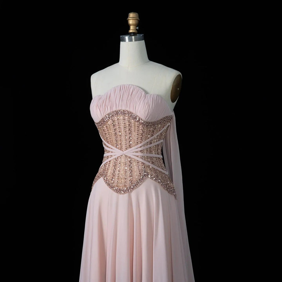DreamyVow Pink beaded strapless A-line Evening Dress Prom Dress SS532