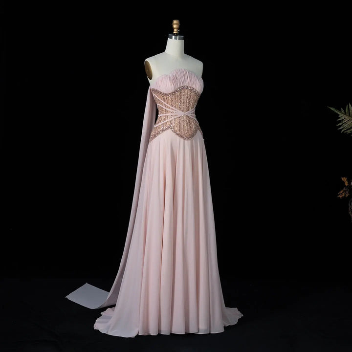 DreamyVow Pink beaded strapless A-line Evening Dress Prom Dress SS532