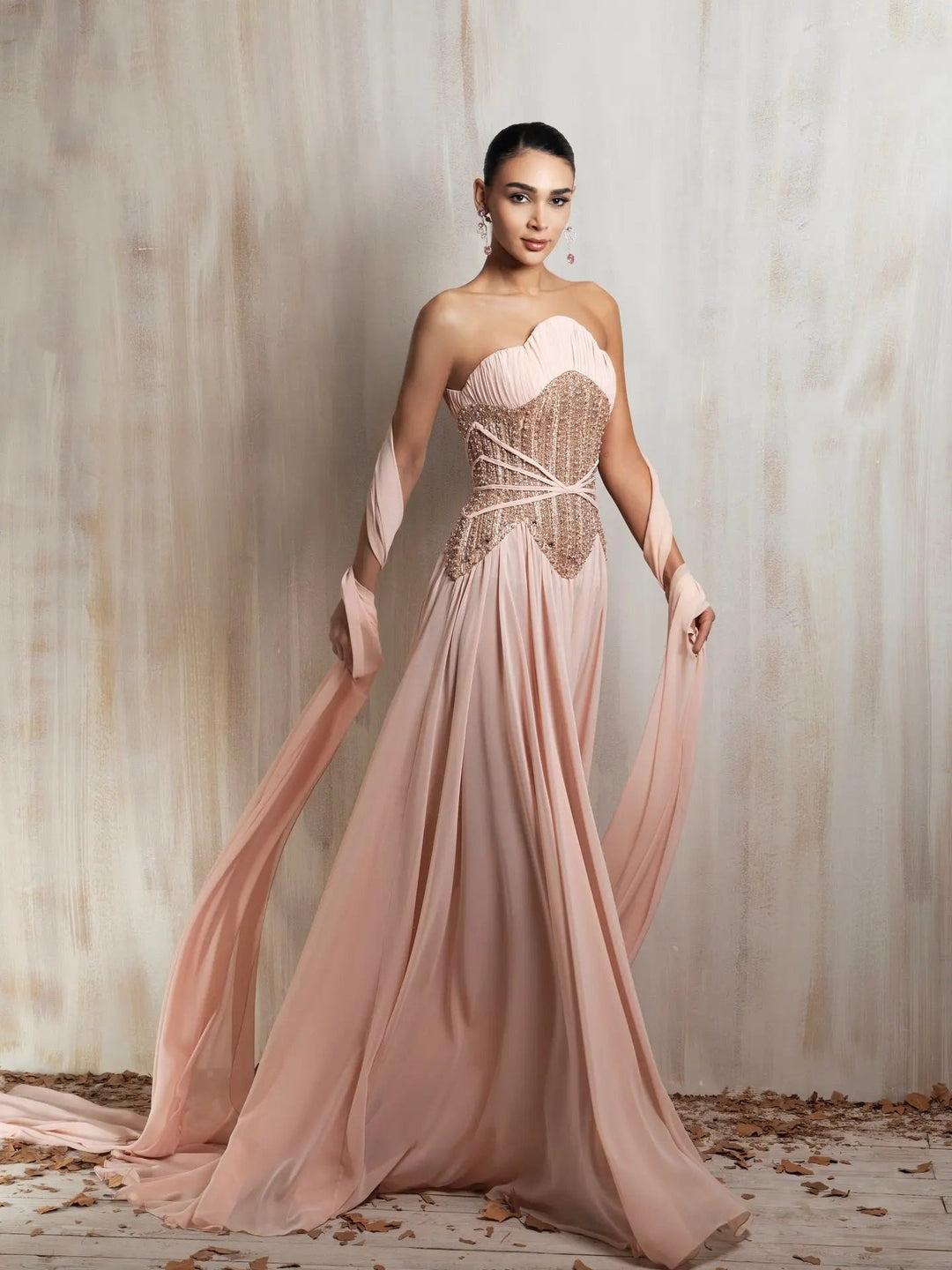 DreamyVow Pink beaded strapless A-line Evening Dress Prom Dress SS532