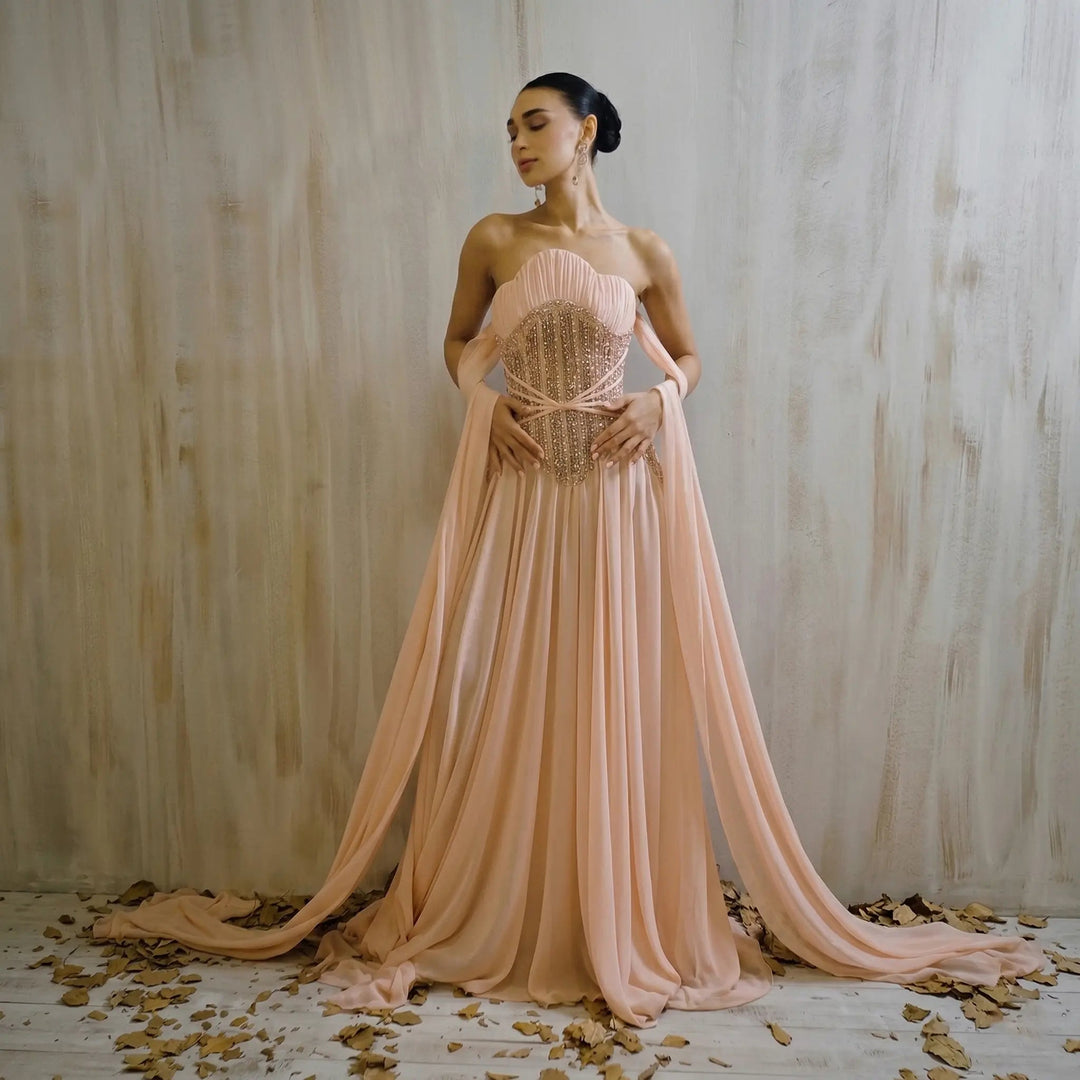 DreamyVow Pink beaded strapless A-line Evening Dress Prom Dress SS532