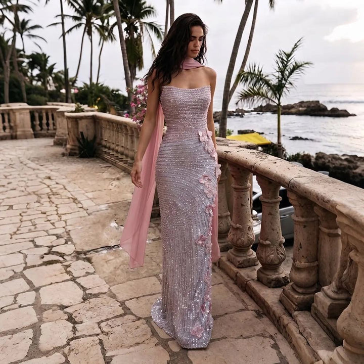 DreamyVow Pink gradient pink 3D floral sequin sheath Evening Dress Prom Dress SS534
