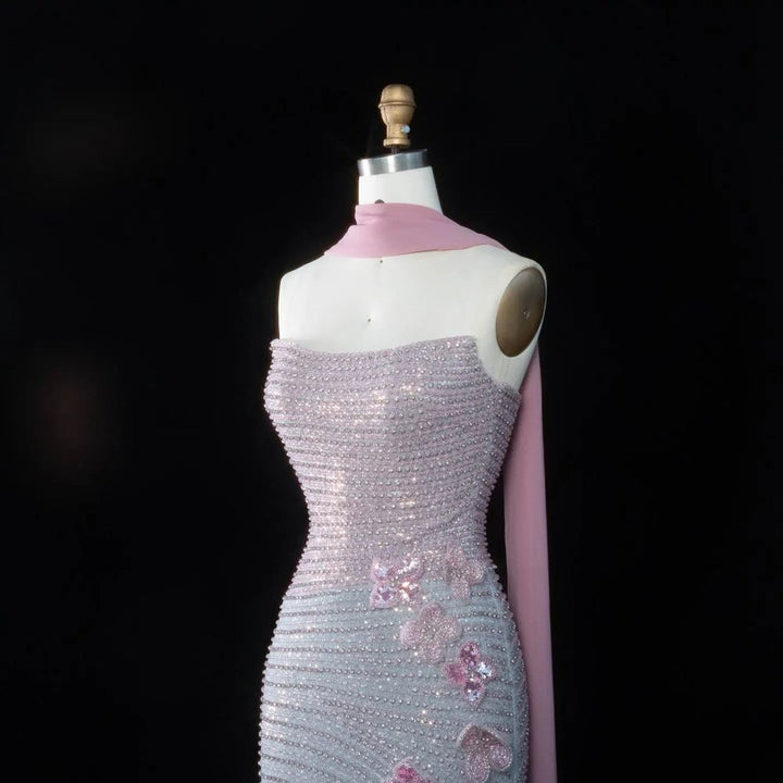 DreamyVow Pink gradient pink 3D floral sequin sheath Evening Dress Prom Dress SS534