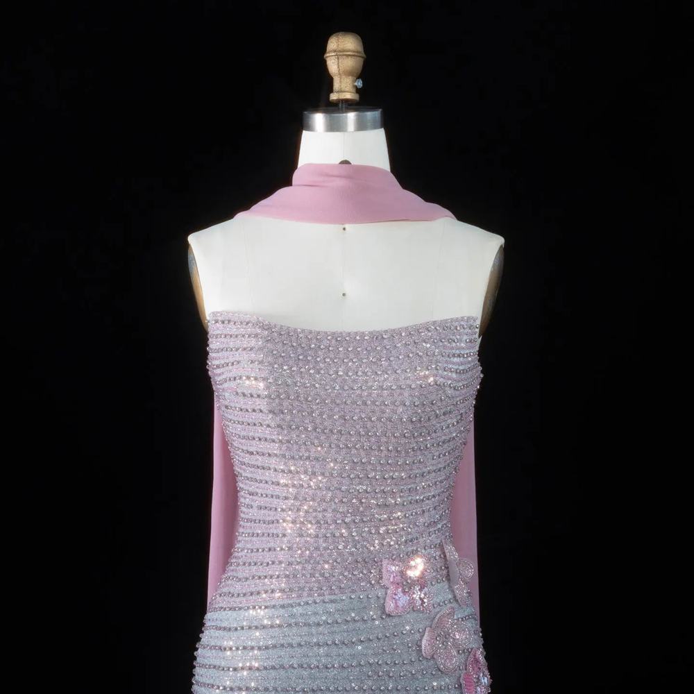 DreamyVow Pink gradient pink 3D floral sequin sheath Evening Dress Prom Dress SS534