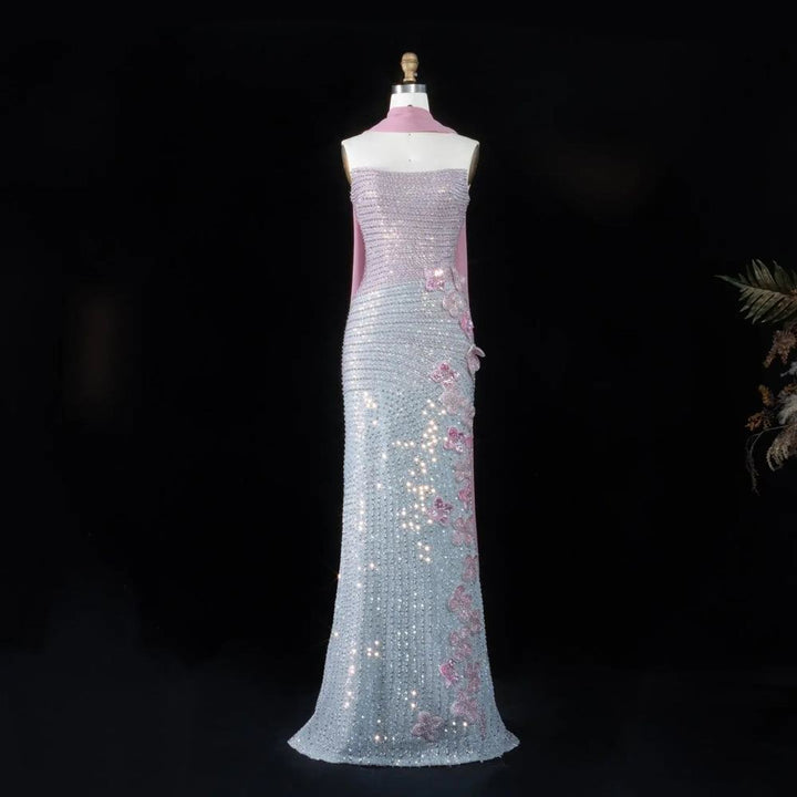 DreamyVow Pink gradient pink 3D floral sequin sheath Evening Dress Prom Dress SS534