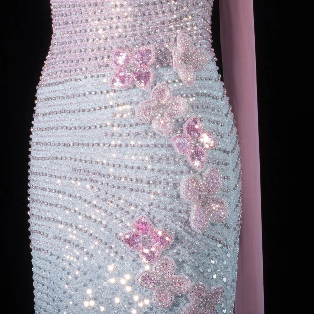 DreamyVow Pink gradient pink 3D floral sequin sheath Evening Dress Prom Dress SS534