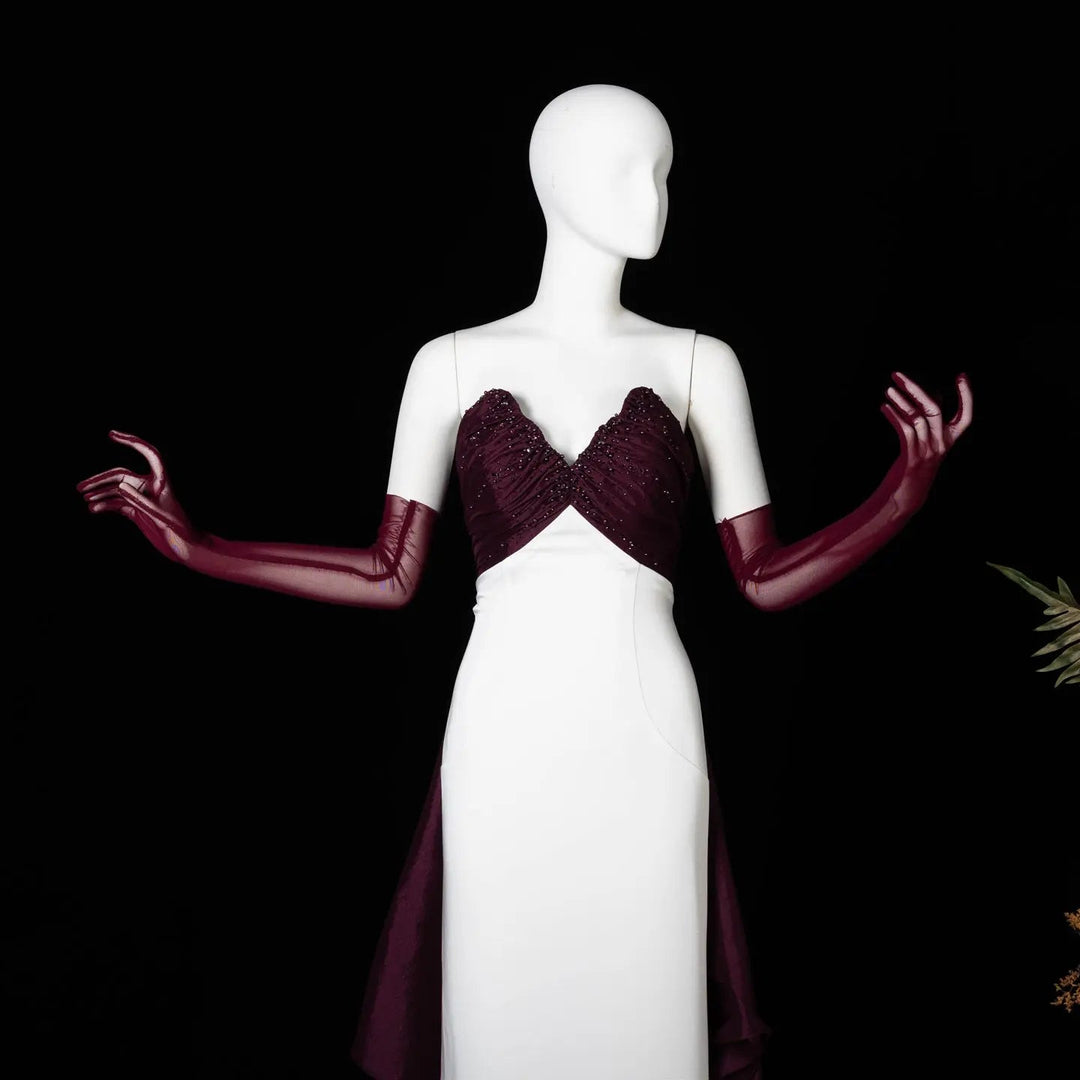 DreamyVow Wine White sequin strapless satin Evening Dress Prom Dress SS605